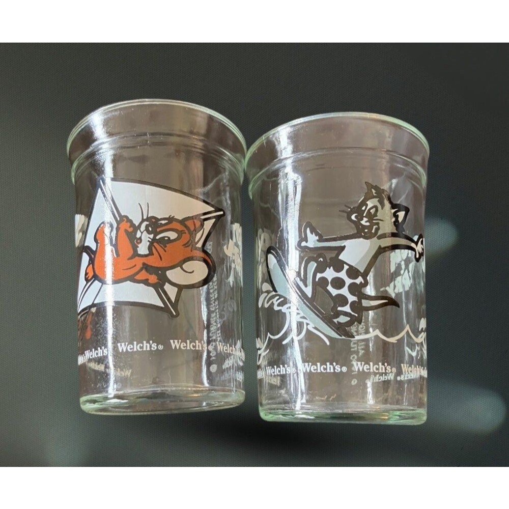 Set of 2 Tom 8 Jerry Welch’s Jelly Glasses 1990's Turner Entertainment Vintage